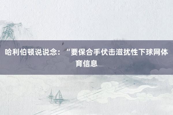 哈利伯顿说说念：“要保合手伏击滋扰性下球网体育信息