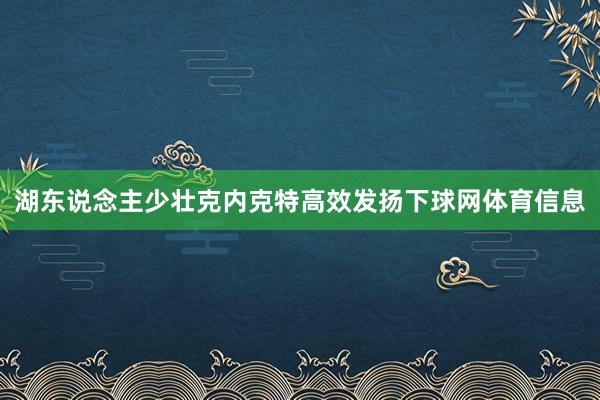 湖东说念主少壮克内克特高效发扬下球网体育信息