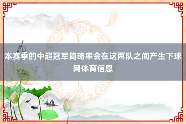 本赛季的中超冠军简略率会在这两队之间产生下球网体育信息
